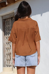 Marion Shirt - Collared Buttoned Down Shirt with Pockets in Rust