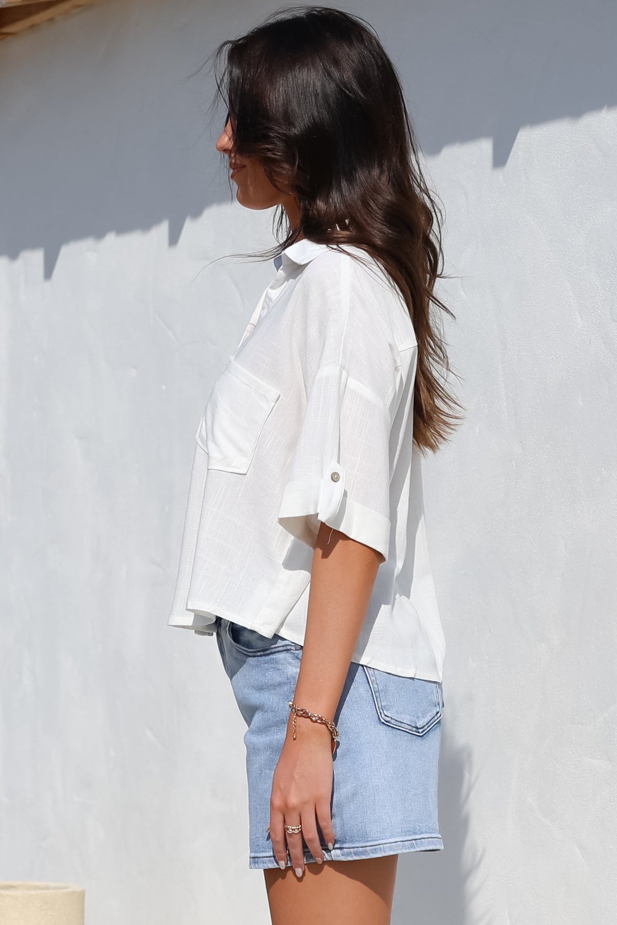 Marion Shirt - Collared Buttoned Down Shirt with Pockets in White