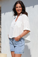 Marion Shirt - Collared Buttoned Down Shirt with Pockets in White