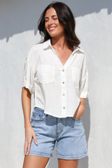 Marion Shirt - Collared Buttoned Down Shirt with Pockets in White