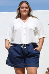 Marion Shirt - Collared Buttoned Down Shirt with Pockets in White