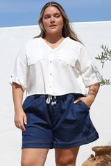Marion Shirt - Collared Buttoned Down Shirt with Pockets in White