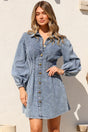 Model wearing Marlana Mini Dress in Mid Denim Wash from Salty Crush