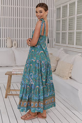 JAASE - Marley Maxi Dress: Tie on Shoulder Straps Tiered A Line Dress in Ventura Print