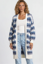 Model wearing Marlie Cardigan in Blue from Salty Crush
