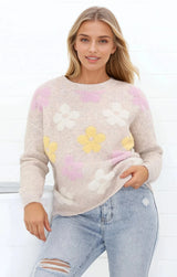 Marlin Jumper - Crew Neck Floral in Beige