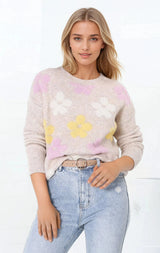 Marlin Jumper - Crew Neck Floral in Beige