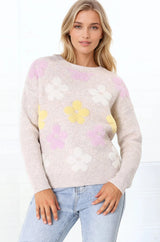 Marlin Jumper - Crew Neck Floral in Beige