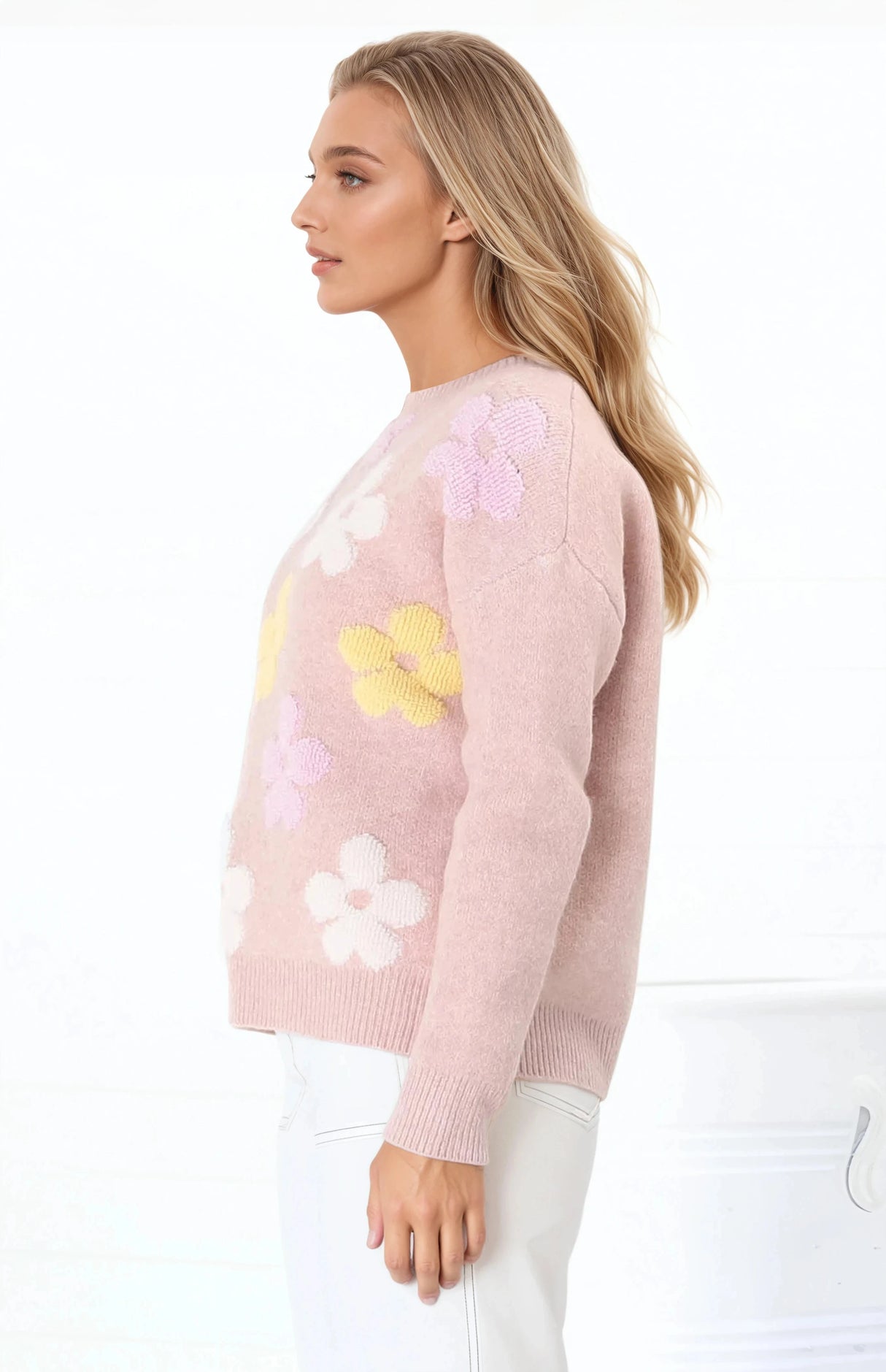 Marlin Jumper - Crew Neck Floral in Pink