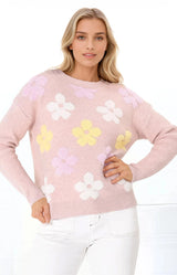 Marlin Jumper - Crew Neck Floral in Pink