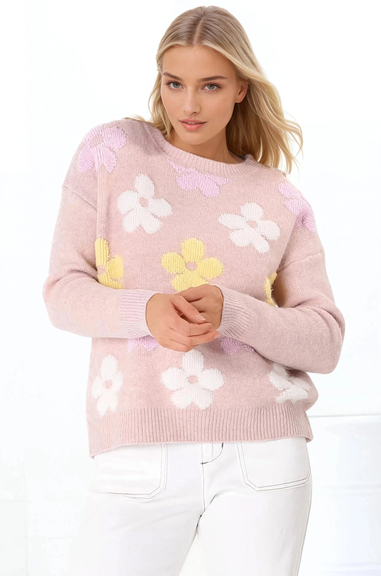 Marlin Jumper - Crew Neck Floral in Pink