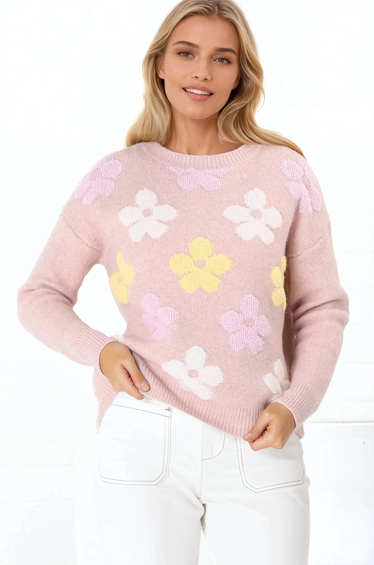 Marlin Jumper - Crew Neck Floral in Pink