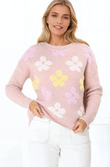 Marlin Jumper - Crew Neck Floral in Pink