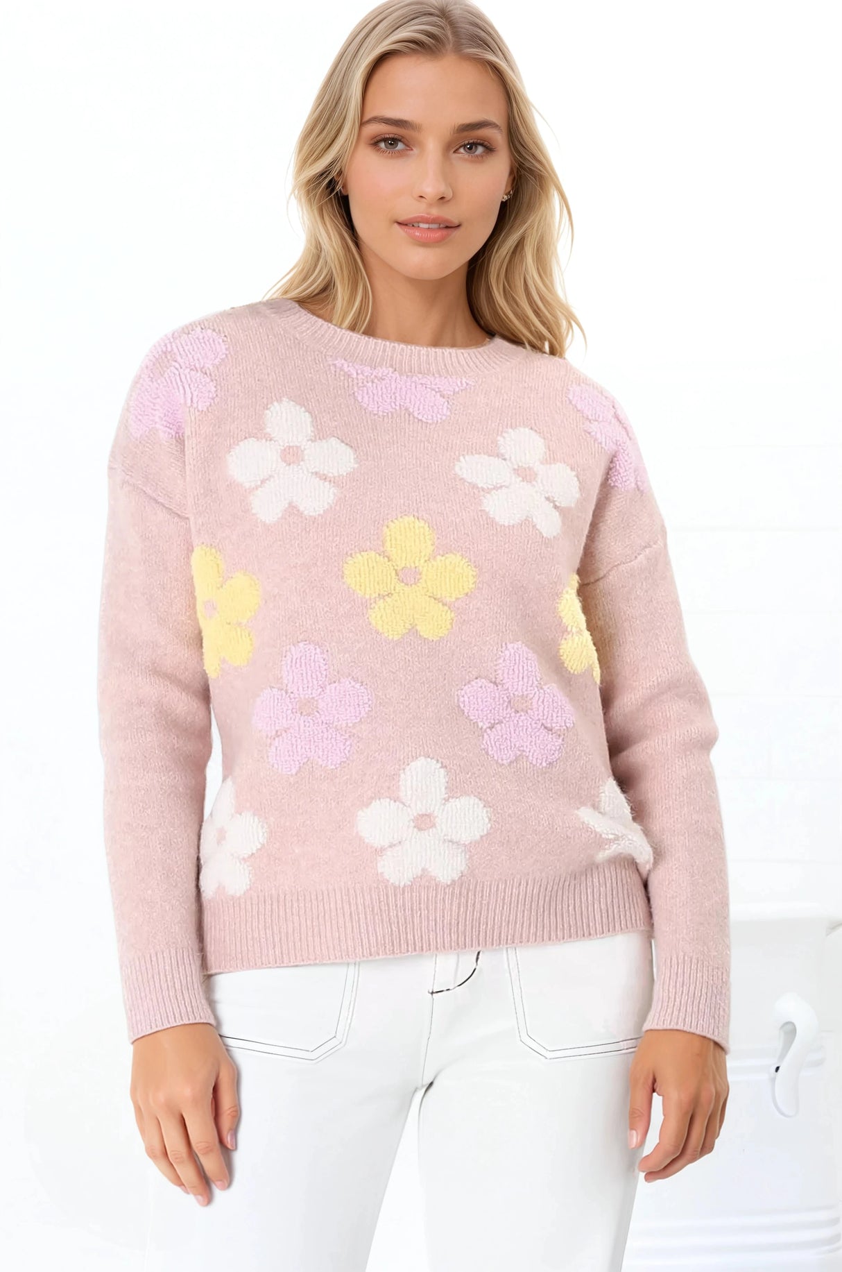 Marlin Jumper - Crew Neck Floral in Pink