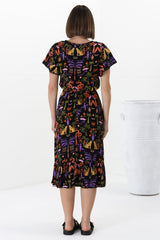 Marly Midi Dress - A Line Dress with Cap Sleeves and Rick Rack Splicing Ayla Print