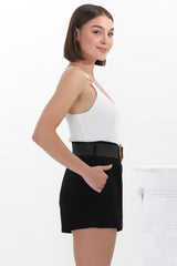 Marlyn Shorts - High Waisted Short with Statement Belt in Black