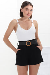 Marlyn Shorts - High Waisted Short with Statement Belt in Black