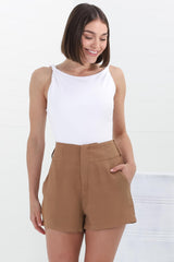 Marlyn Shorts - High Waisted Short with Statement Belt in Camel