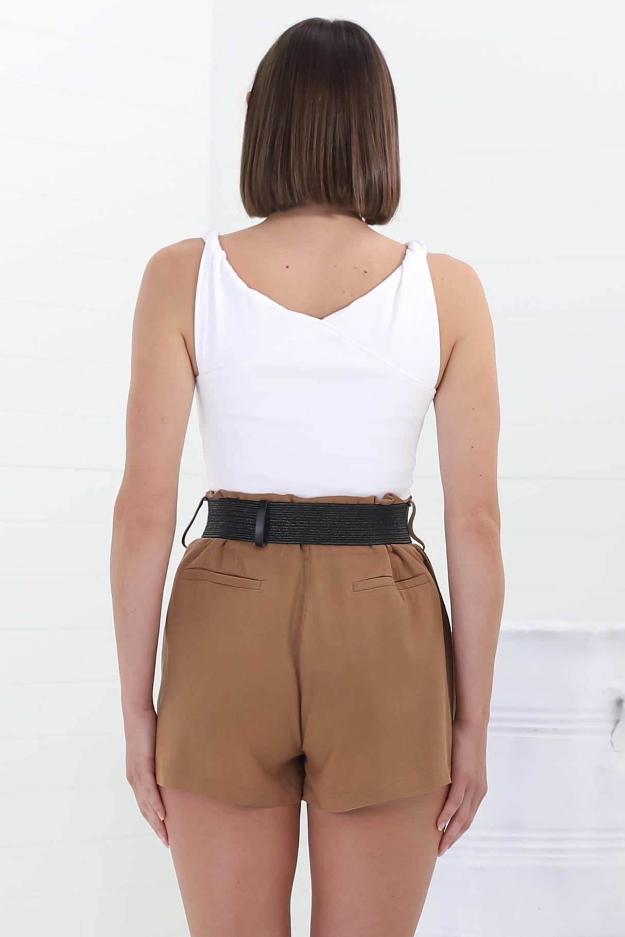 Marlyn Shorts - High Waisted Short with Statement Belt in Camel