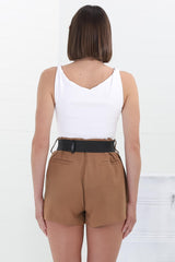 Marlyn Shorts - High Waisted Short with Statement Belt in Camel