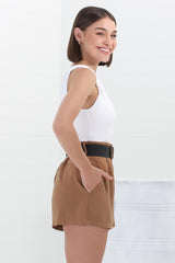 Marlyn Shorts - High Waisted Short with Statement Belt in Camel