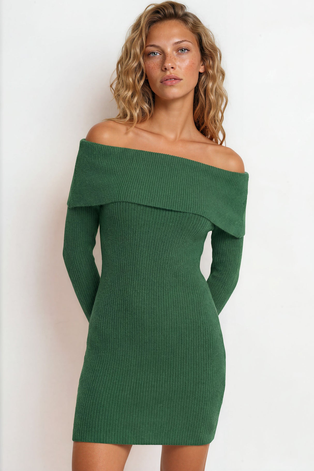 Model wearing Marnelle Mini Dress in Green from Salty Crush