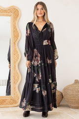 Maroney Maxi Dress - Pleat Detailed A-Line Dress with Balloon Sleeves in Mika Print