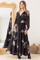 Maroney Maxi Dress - Pleat Detailed A-Line Dress with Balloon Sleeves in Mika Print