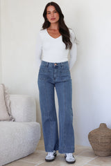 Marsha Jeans - High Waisted Wide Leg Jean with Front Seam Detail in Mid Denim Wash