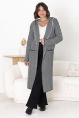 Marshall Cardigan - Hooded Herringbone Open Knit Cardigan in Black