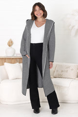 Marshall Cardigan - Hooded Herringbone Open Knit Cardigan in Black