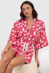 Marylin Playsuit - Collared Button Down Playsuit with Rope Pull Tie Waist in Lynne Print