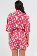 Marylin Playsuit - Collared Button Down Playsuit with Rope Pull Tie Waist in Lynne Print