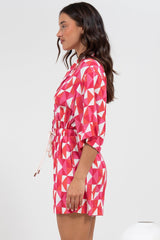 Marylin Playsuit - Collared Button Down Playsuit with Rope Pull Tie Waist in Lynne Print