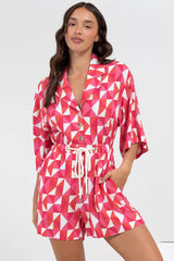 Marylin Playsuit - Collared Button Down Playsuit with Rope Pull Tie Waist in Lynne Print