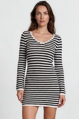 Model wearing Marza Mini Dress in Black/White from Salty Crush