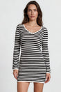Model wearing Marza Mini Dress in Black/White from Salty Crush