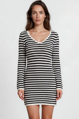 Model wearing Marza Mini Dress in Black/White from Salty Crush