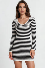 Model wearing Marza Mini Dress in Black/White from Salty Crush