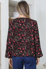 Mathilde Top - Soft V-Neck Pull Over with Long Sleeves and Neck Tie with Tassels in Nanushka Print