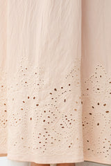 Matilda Midi Dress - Broadleaf Eyelet Embroidered A Line Dress with Adjustable Straps in Cream