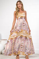 Mattina Maxi Dress - Spaghetti Strap Sun Dress in Baroque Print