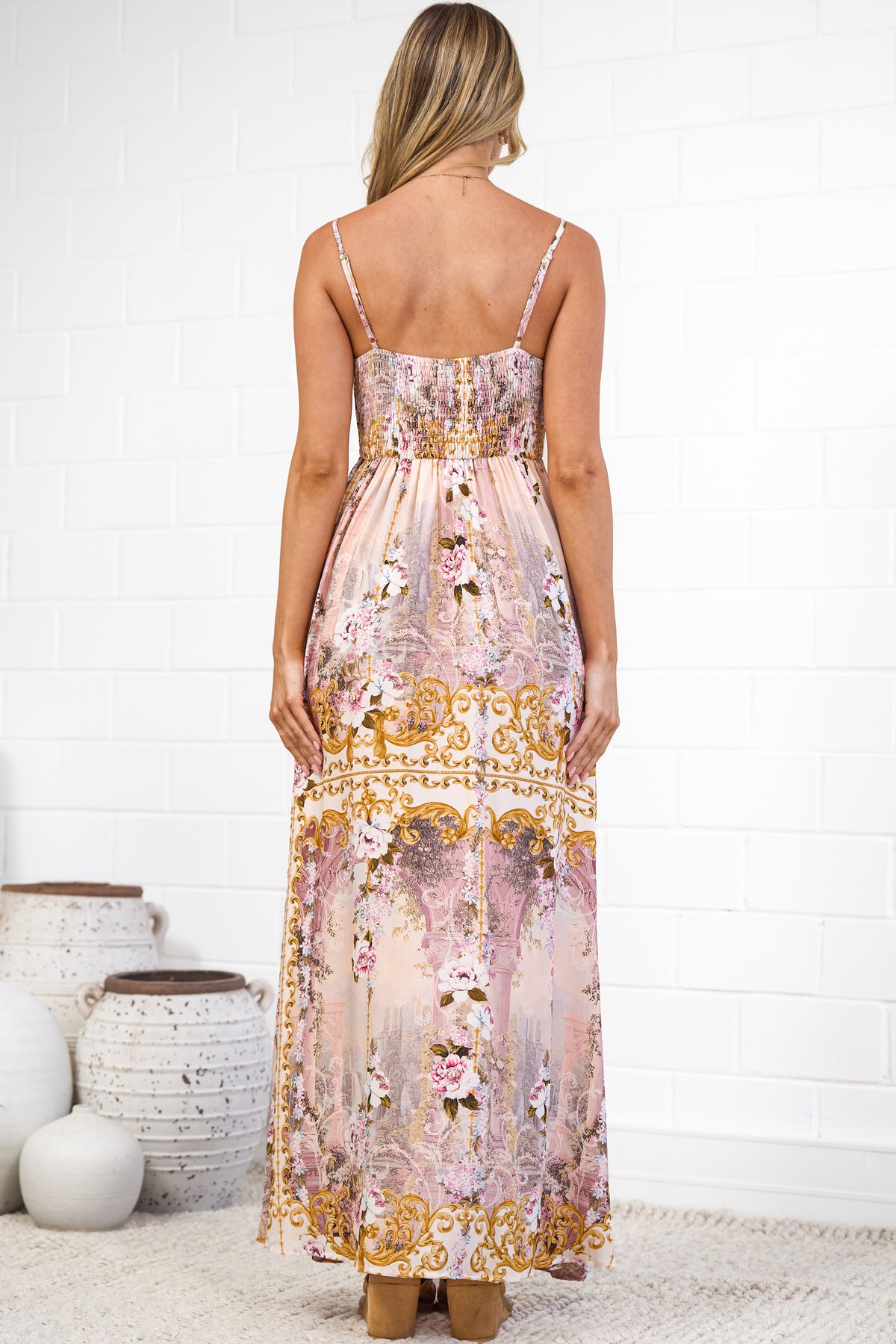 Mattina Maxi Dress - Spaghetti Strap Sun Dress in Baroque Print