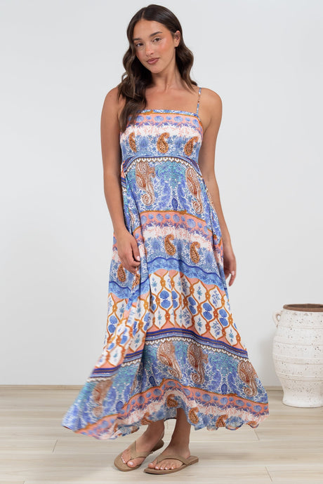 Mattina Maxi Dress: Spaghetti Strap Sun Dress in Belly Print