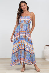 Mattina Maxi Dress: Spaghetti Strap Sun Dress in Belly Print