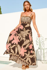 Mattina Maxi Dress - Spaghetti Strap Sun Dress in Ginevra Print