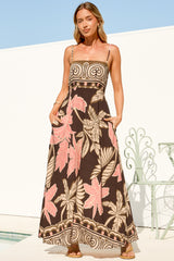 Mattina Maxi Dress - Spaghetti Strap Sun Dress in Ginevra Print