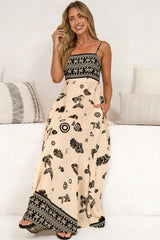 Mattina Maxi Dress - Spaghetti Strap Sun Dress in Maren Print