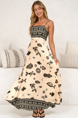 Mattina Maxi Dress - Spaghetti Strap Sun Dress in Maren Print