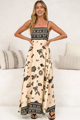 Mattina Maxi Dress - Spaghetti Strap Sun Dress in Maren Print